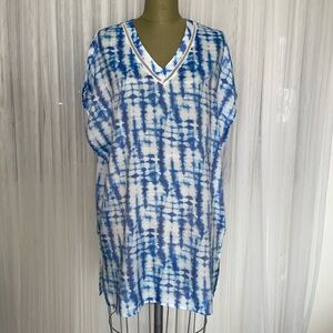 Tahari swimsuit cover-up tie-dye in light blue/white V-neck Size M